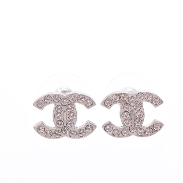 CHANEL Chanel corset mark 06 model silver metal fitting ladies rhinestone earrings AB rank second-hand silver ware
