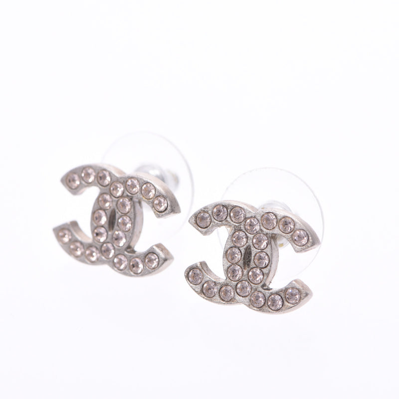 CHANEL Chanel corset mark 06 model silver metal fitting ladies rhinestone earrings AB rank second-hand silver ware