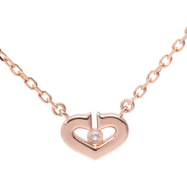 CARTIER Cartier C heart necklace 1P diamond Lady's K18PG necklace A rank used silver storehouse