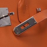 HERMES爱马仕柏金30橙色银金属配件□L邮票（2008年左右）女士Vow爱普生手提包B等级二手的Ginzo