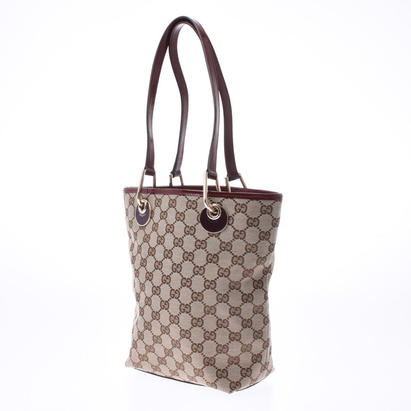 GUCCI Gucci GG Canvas Beige/Bordeaux 120840 Unisex Canvas/Enamel Tote Bag A Rank Used Ginzo