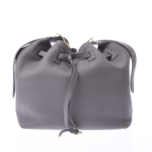 Salvatore Ferragamo Ferragamo Gantini Semi Shoulder Bag Gray Gold Metallic Ladies Calf Shoulder Bag AB Rank Used Ginzo