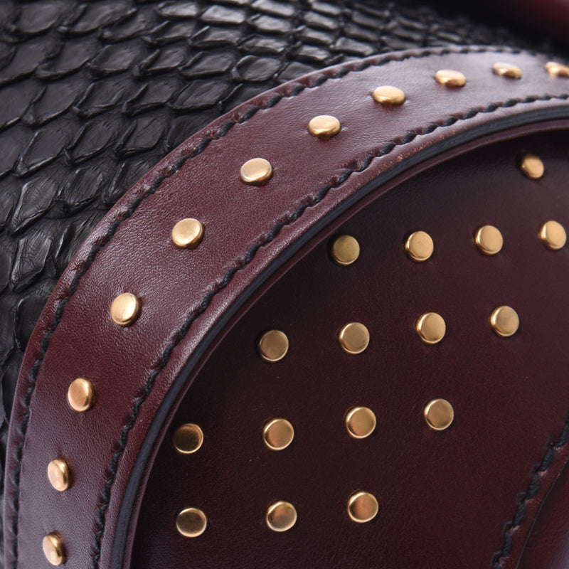 Gucci Black / Bordeaux 114993 Womens Python leather bamboo handbag
