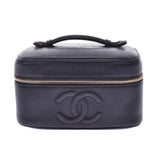 Chanel Chanel horizontal vanity bag black gold metal fittings women's caviar skin handbag AB rank second-hand silver