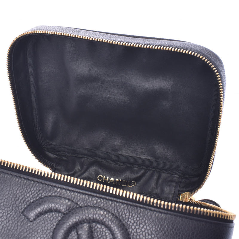 Chanel Chanel horizontal vanity bag black gold metal fittings women's caviar skin handbag AB rank second-hand silver