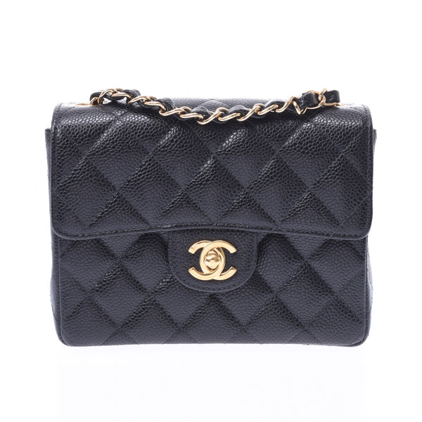 CHANEL Chanel mini-matelasse chain shoulder bag black gold metal fittings Lady's caviar skin shoulder bag A rank used silver storehouse