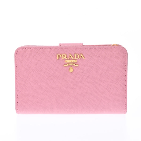 PRADA Prada pink gold metal fittings 1ML225 レディースサフィアーノ folio wallet A rank used silver storehouse