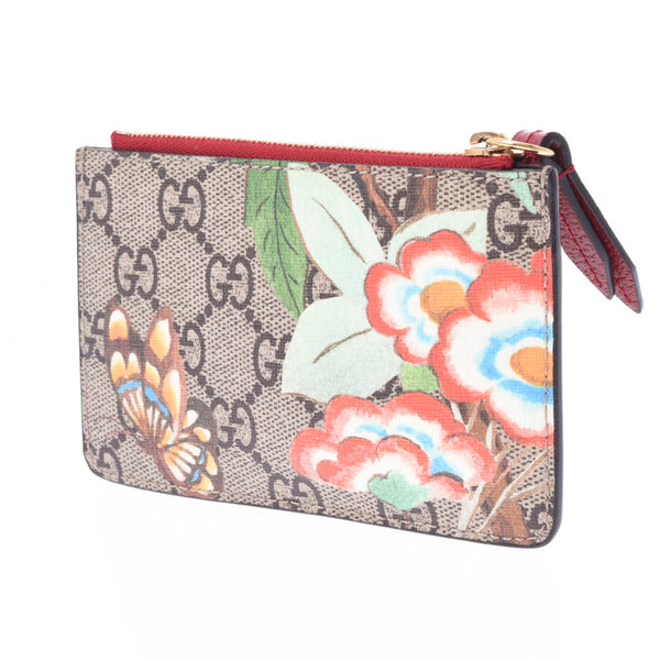 GUCCI Gucci GG Supreme bird butterfly flower print with key ring beige 424898 ladies coin case AB rank used silver store