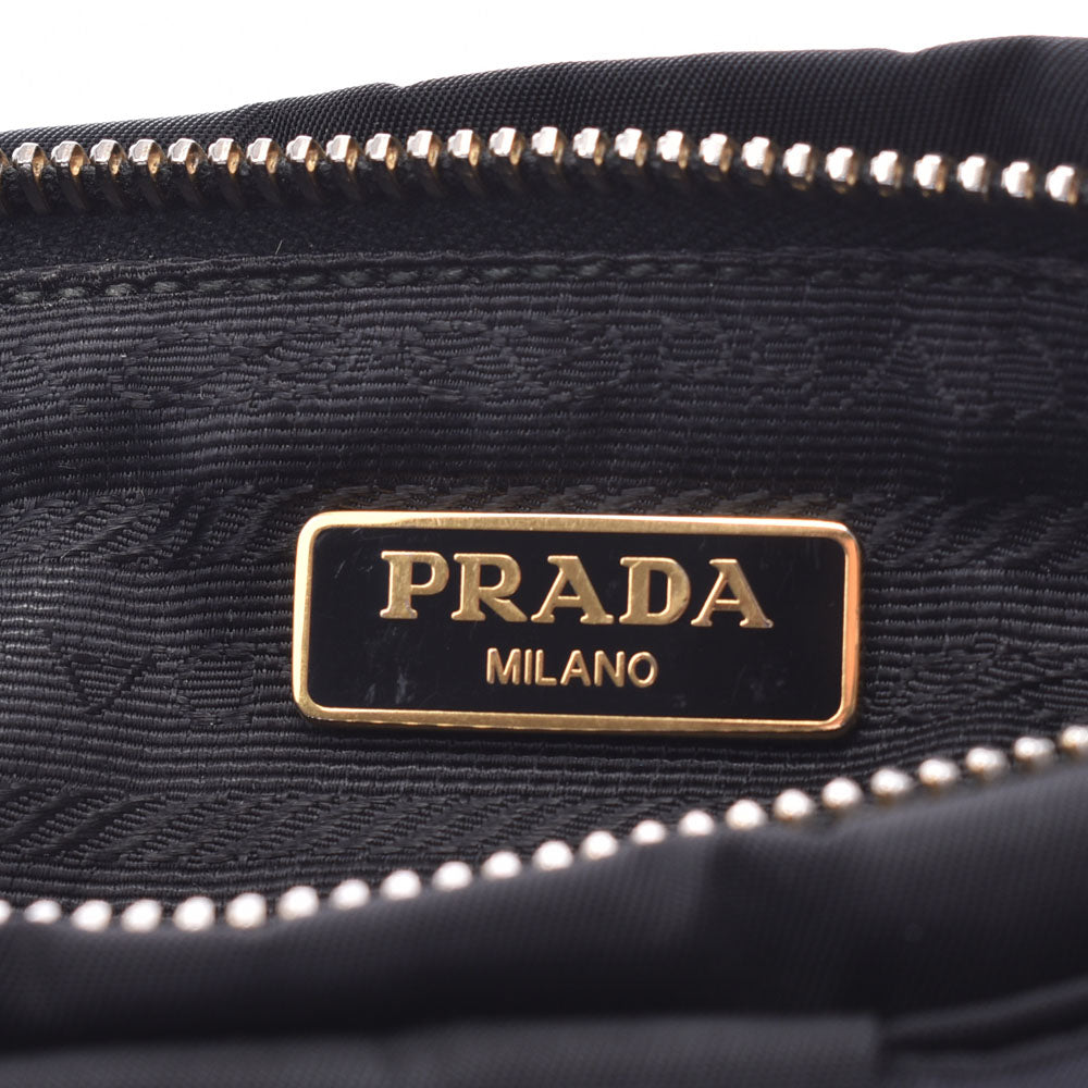プラダリボンモチーフ 黒 ゴールド金具 レディース ポーチ PRADA 中古