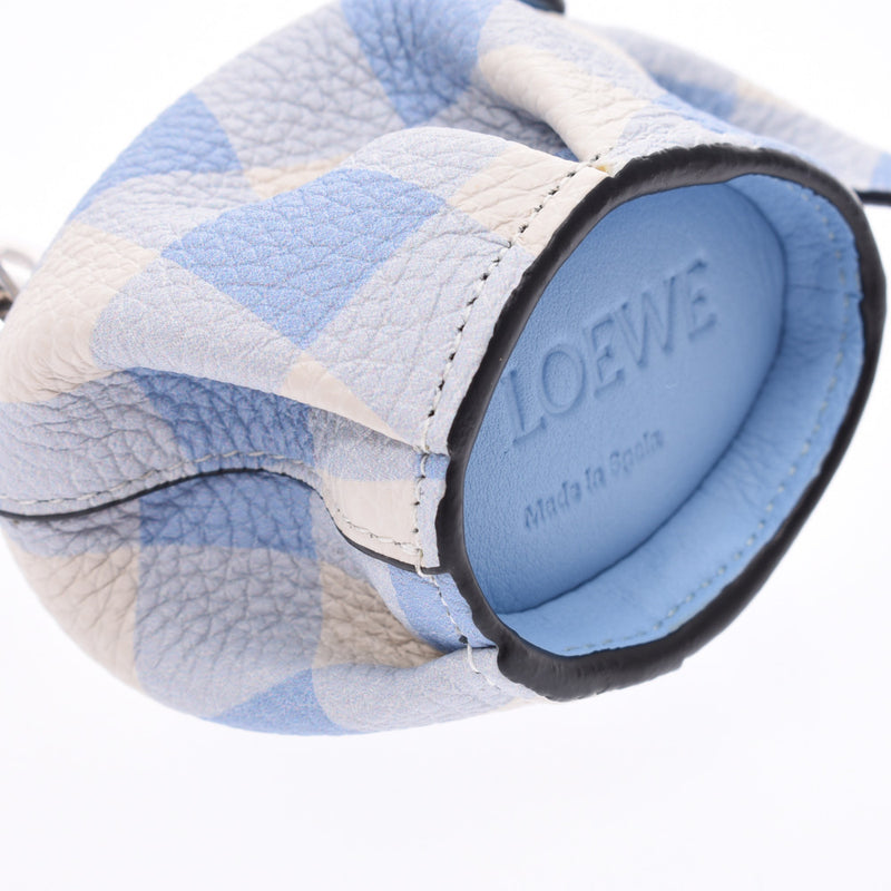 LOEWE Loewe Elephant Charm Plaid White/Blue Unisex Leather Keychain A Rank Used Ginzo