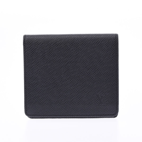 LOUIS VUITTON Louis Vuitton Taiga Portobier 3 Carte Credit Ardoise (Black) M30452 Men's Leather Bi-Fold Wallet A Rank Used Ginzo