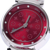 LOUIS VUITTON ルイヴィトン タンブール 10Pダイヤ Q12MG レディース SS/革 腕時計 クオーツ 赤系文字盤 Aランク 中古 銀蔵