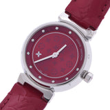 LOUIS VUITTON ルイヴィトン タンブール 10Pダイヤ Q12MG レディース SS/革 腕時計 クオーツ 赤系文字盤 Aランク 中古 銀蔵