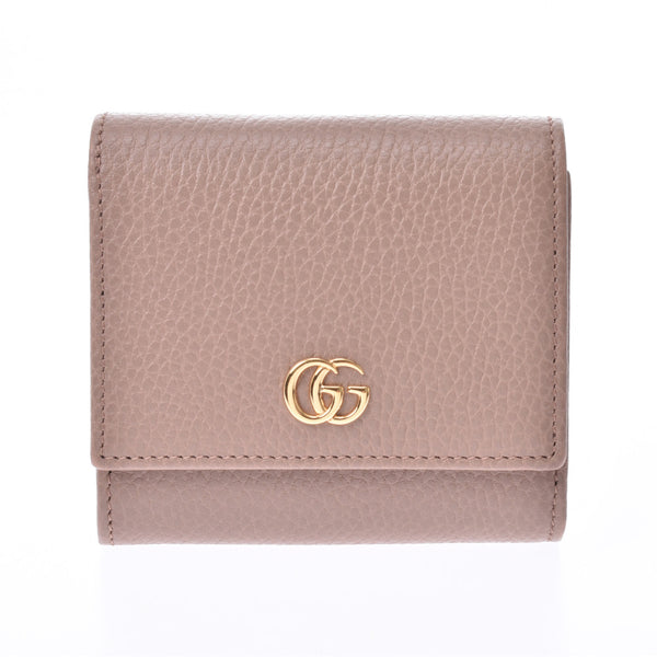 GUCCI Gucci GG Marmont leather wallet pink beige gold metal fittings 598587 ladies leather tri-fold wallet A rank used silver warehouse