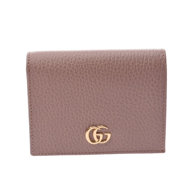 GUCCI Gucci GG Marmont Compact Wallet Pink Beige 456126 Ladies Leather Bi-fold Wallet Shindo Used Ginzo