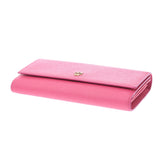 Three MCM M CM pink gold metal fittings Lady's leather fold wallet A rank used silver storehouse