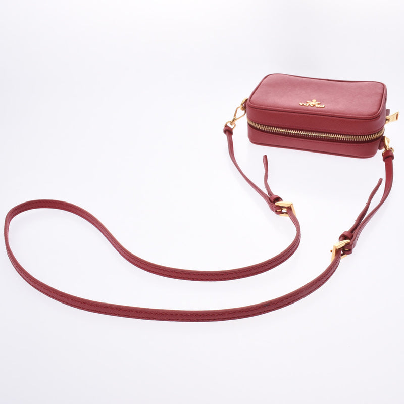 PRADA Prada mini pochette red gold metal fittings 1N1674 ladies ' suffiano shoulder bag a-rank second-hand silver