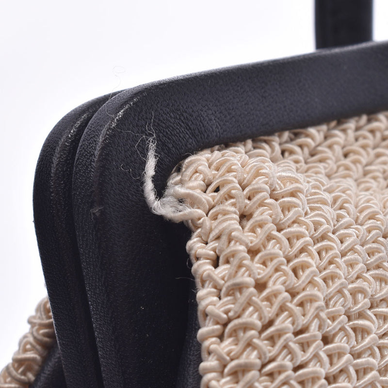 CHANEL CHANEL MOUTH BAG Ivory/Black Women's Cotton/Calf Handbag B Rank Used Ginzo