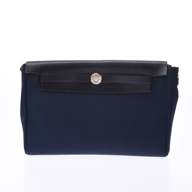 HERMES 爱马仕啤酒袋蓝色英迪格 / 黑色 + H 雕刻 （2004） 中性托瓦尔 / 皮革离合器袋 B 级二手银藏