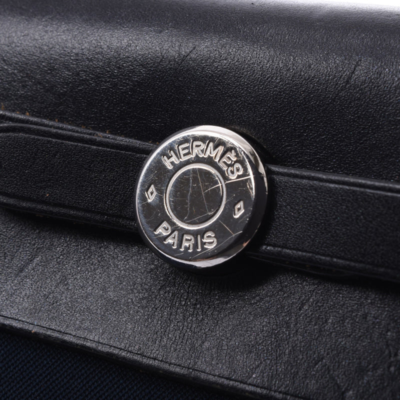 HERMES 爱马仕啤酒袋蓝色英迪格 / 黑色 + H 雕刻 （2004） 中性托瓦尔 / 皮革离合器袋 B 级二手银藏