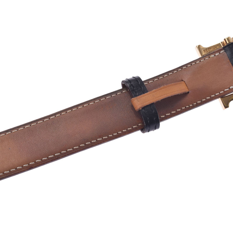 HERMES Size 80cm black gold metal fittings □I stamped (around 2005) Men's leather belt B rank used silver warehouse