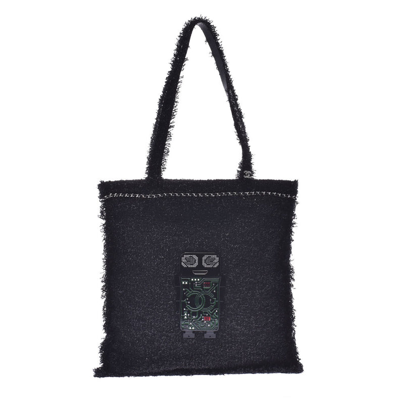 CHANEL Chanel Robot Black Unisex Tweed Leather Nylon Tote Bag Shindo Used Ginzo