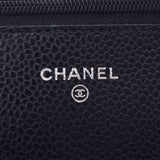 CHANEL Chanel mattrasse black silver metal fittings ladies caviar skin chain a-rank second-hand silverware