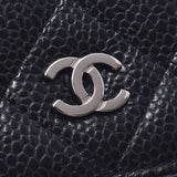 CHANEL Chanel mattrasse black silver metal fittings ladies caviar skin chain a-rank second-hand silverware