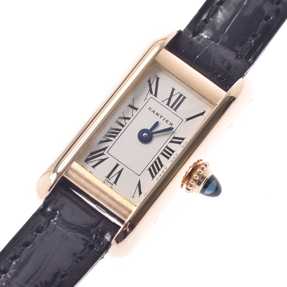 CARTIER カルティエ タンク アロンジェ レディース K18YG/革 腕時計 クオーツ アイボリー文字盤 Aランク 中古 銀蔵