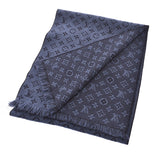 LOUIS VUITTON Louis Vuitton Echarp Monogram Classic Blue Marine M78525 Unisex 100% Wool Muffler AB Rank Used Ginzo