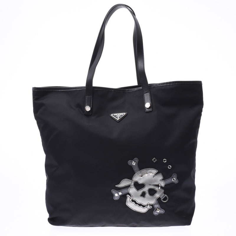 PRADA Prada scull black VA832T unisex nylon leather tote bag newly used goods silver storehouse