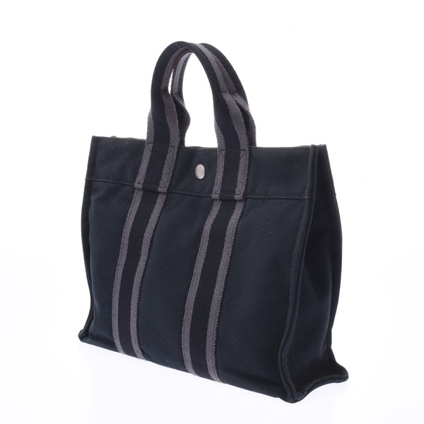 HERMES Fool tote PM black/gray unisex canvas tote bag B rank used Ginzo