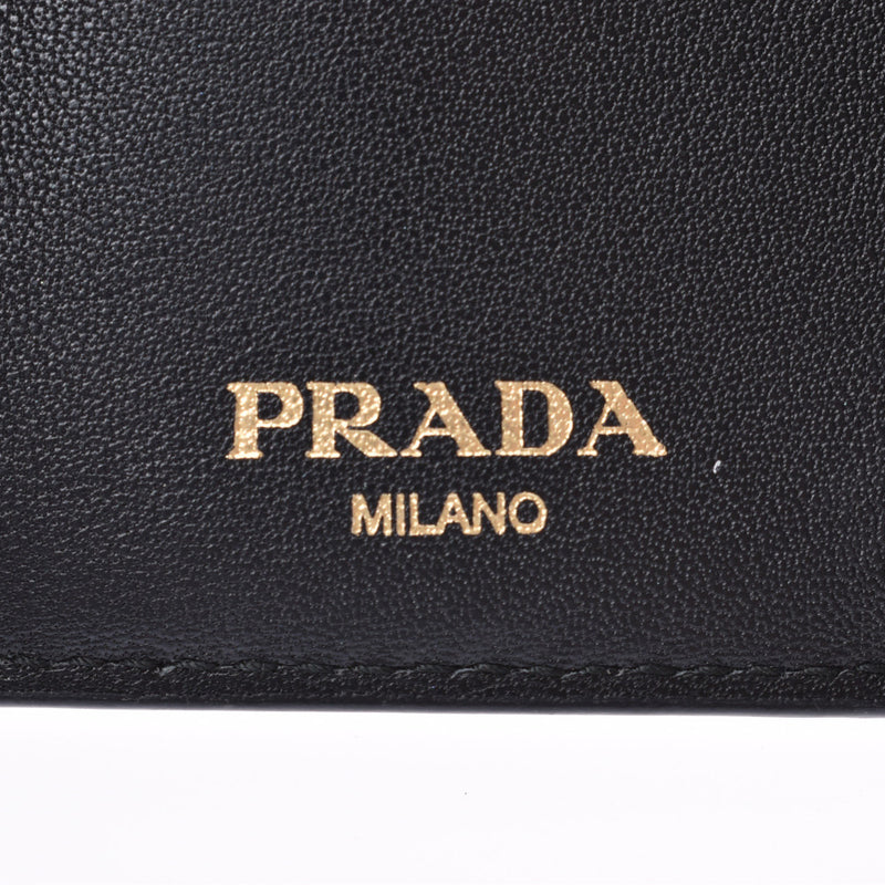 PRADA Prada Compact Wallet Black Gold Gold 1MH021 Unisex皮革型压三倍钱包A级二手银器