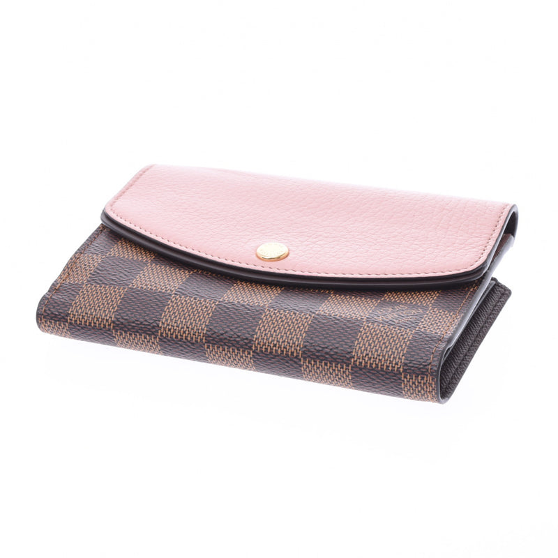 LOUIS VUITTON ルイヴィトンダミエポルトフォイユノルマンディローズバレリーヌ N60043 unisex leather folio wallet A rank used silver storehouse