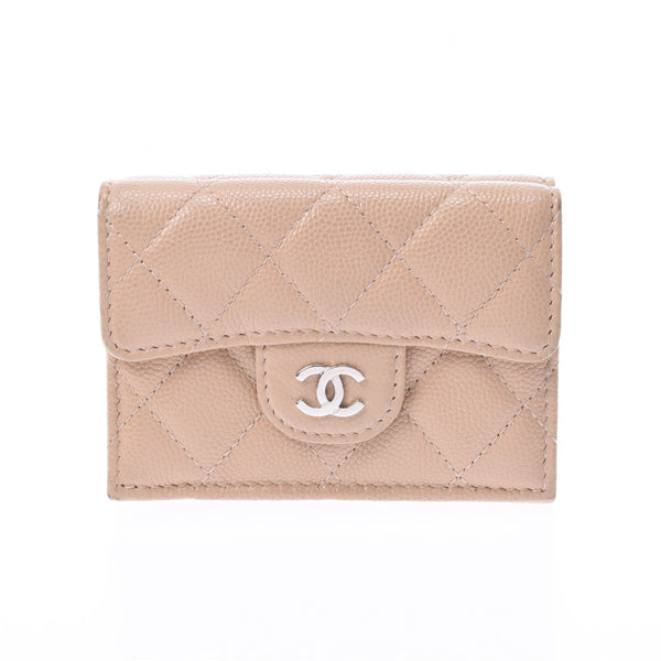 Chanel Small Flap Wallet Beige Silver Hardware Ladies Tri-Fold 