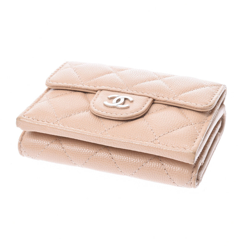 Chanel Small Flap Wallet Beige Silver Hardware Ladies Tri-Fold