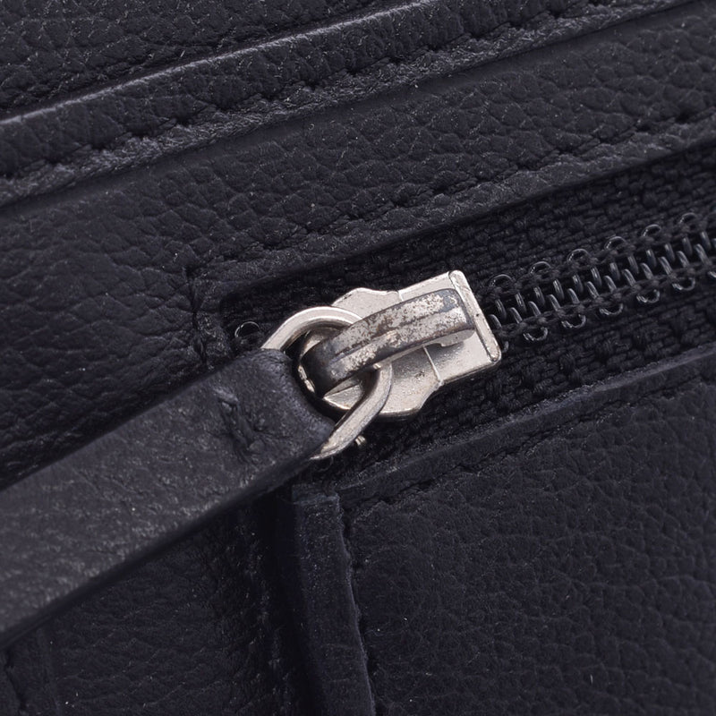 CHANEL Camellia tri-fold long wallet black silver metal fittings ladies calf long wallet Shindo Used Ginzo