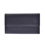 CHANEL Camellia tri-fold long wallet black silver metal fittings ladies calf long wallet Shindo Used Ginzo