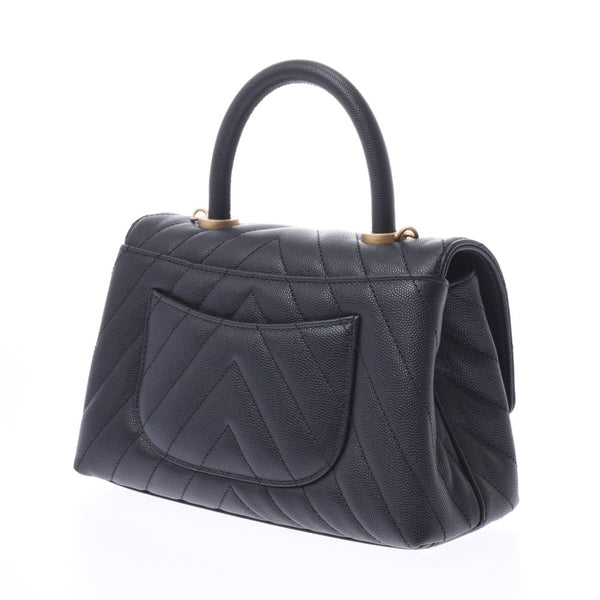 CHANEL Chanel small top handle flap shoulder bag black gold hardware women's caviar skin shoulder bag New used silver