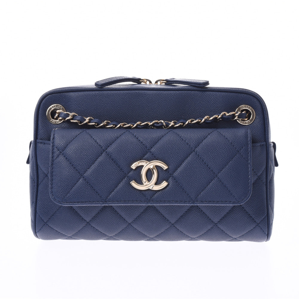 14143 Chanel Small camera case blue gold metal fittings Lady's shoulder bag  CHANEL is used – 銀蔵オンライン