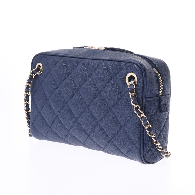 CHANEL Chanel Matrasse Small Camera Case Blue Gold Hardware Ladies Caviar Skin Shoulder Bag A Rank Used Ginzo
