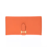 HERMES Hermes Bear Classic Two-fold Long Wallet Initial Type Orange Gold Hardware Unisex Togo Long Wallet Shindo Used Ginzo