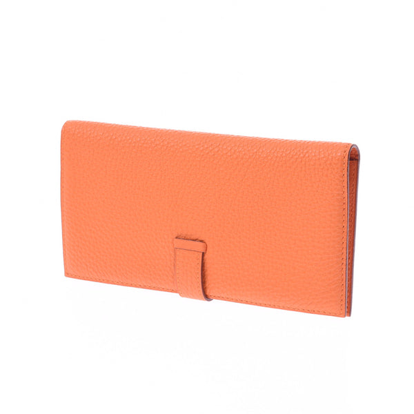 HERMES Hermes Bear Classic Two-fold Long Wallet Initial Type Orange Gold Hardware Unisex Togo Long Wallet Shindo Used Ginzo