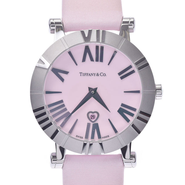 TIFFANY&Co. Tiffany atlas Z1301.11 Lady's SS/ leather watch quartz pink clockface AB rank used silver storehouse