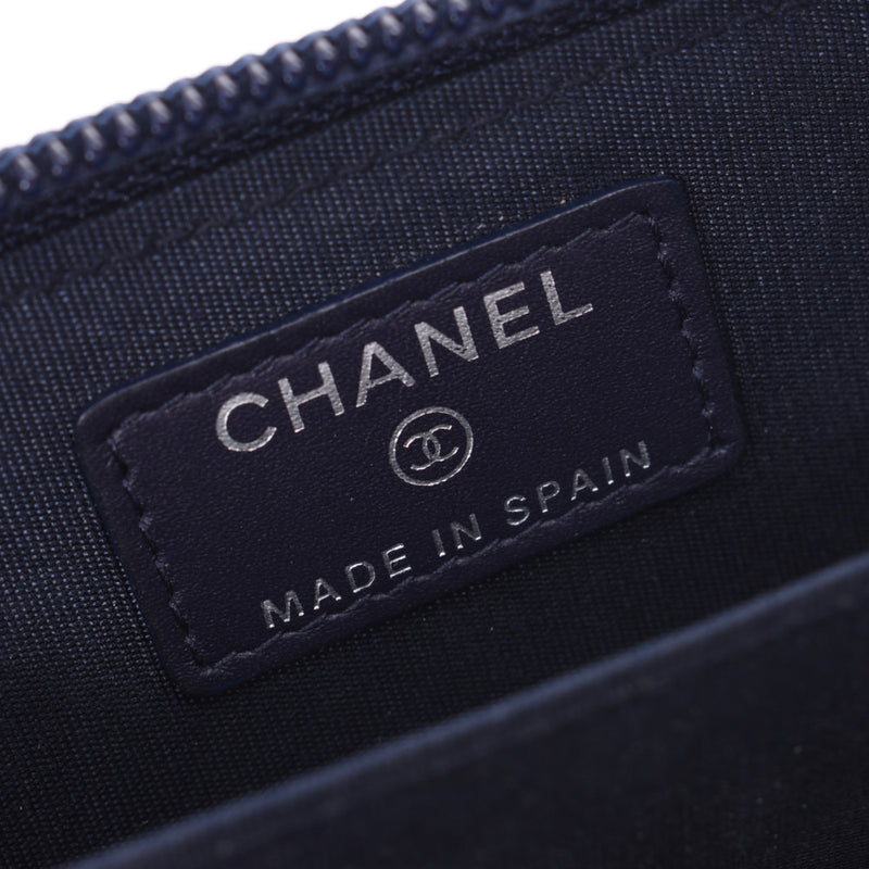 CHANEL Chanel, round-fasner, cocomark, dark blue, blue silver, unicusi, single, blue, coincase, A-used, A-used silver,