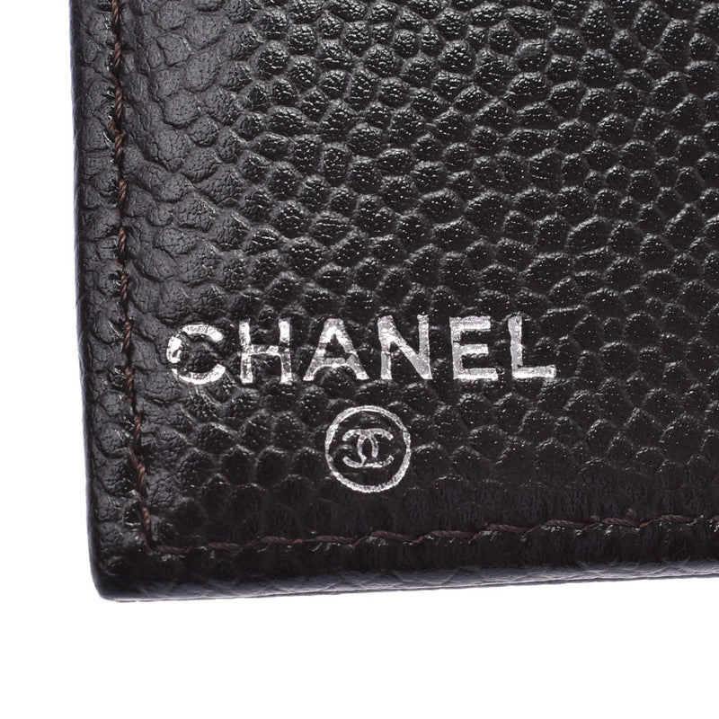 CHANEL Chanel fastener long wallet tea system (dark brown) unisex caviar skin long wallet A rank used silver storehouse