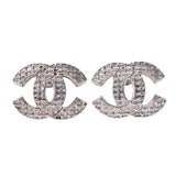 CHANEL CHANEL Tweed Tone Coco Mark 00 Year Silver Ladies Earrings AB Rank Used Ginzo