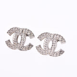 CHANEL CHANEL Tweed Tone Coco Mark 00 Year Silver Ladies Earrings AB Rank Used Ginzo