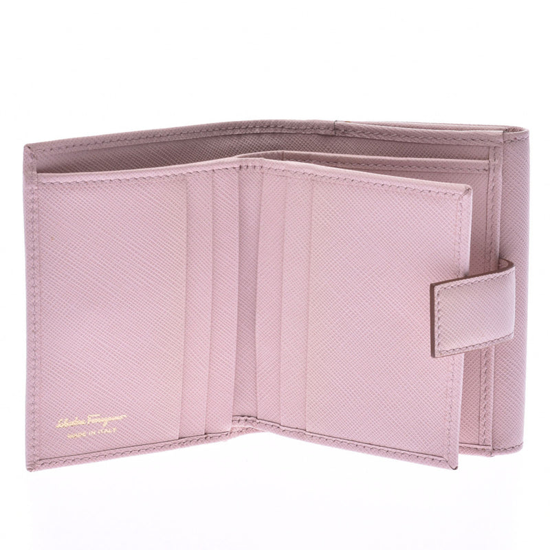 Salvatore Ferragamo フェラガモヴァラ W hook wallet compact wallet pink gold metal fittings Lady's leather folio wallet AB rank used silver storehouse