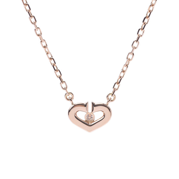 CARTIER Cartier C heart necklace 1P diamond Lady's K18PG necklace A rank used silver storehouse